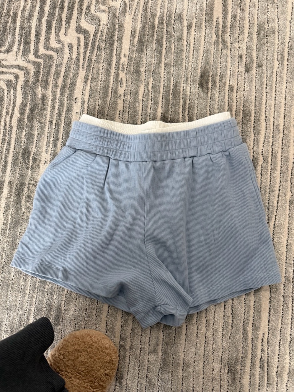Daily Drills Light Blue Ribbed Lounge Shorts with White Waistband
